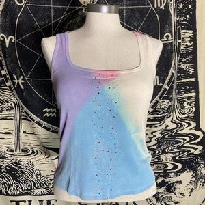 Vintage Y2K early 2000’s Sole Mio tie dye rhinestone tank top